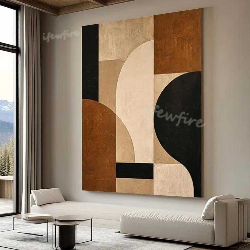 100% Handmade Abstract Oil Painting - Morandi Color Blocks Canvas Mural Wall Art for Living Room Decor Unique Geometric Picture