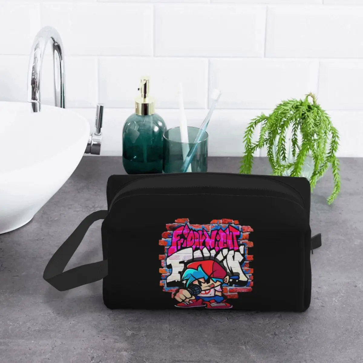 BoyFriend FNF. Brick Wall Makeup Bag Cosmetic Organizer Storage Dopp Kit Toiletry Cosmetic Bag for Women Beauty Travel