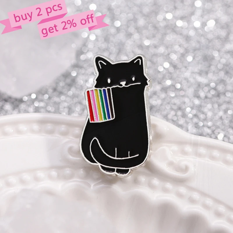 Black White Cat Pride Pines Lapel Badges Cartoon Animal Jewelry Gift for Lovers Friends Rainbow Flag Enamel Brooch Custom