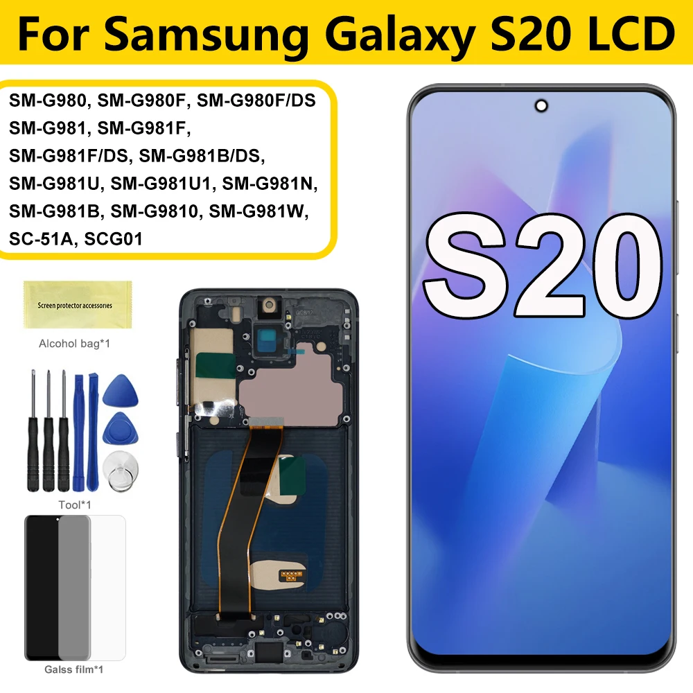 Screen For Samsung Galaxy S20 4G G980 G980F LCD Display Touch Screen Digitizer with Frame For Samsumg S20 5G G981B LCD