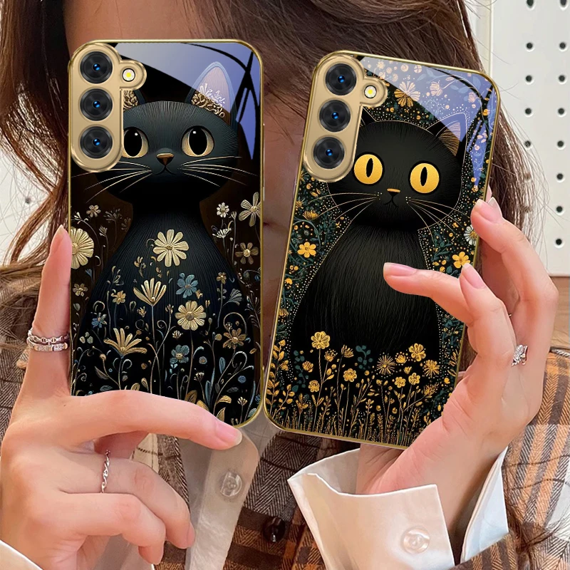 

Round and bright eyes For Samsung Galaxy S20 FE S21 S22 S23 Plus S24 Ultra 25Ultra S21+ S9+ S22Plus Golden glass phone case