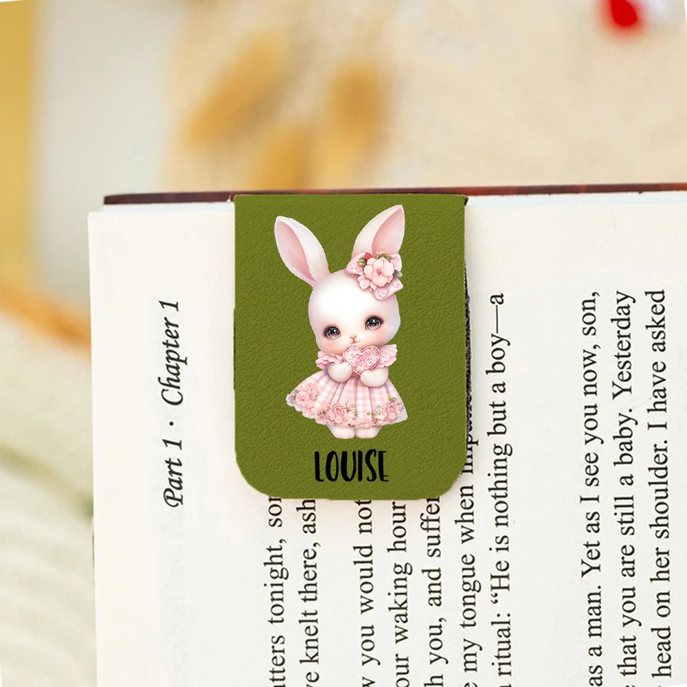 Marcapáginas con nombre con conejo romántico, marcapáginas de conejo romántico de cuero personalizado, marcapáginas magnético personalizado, 1 ud.