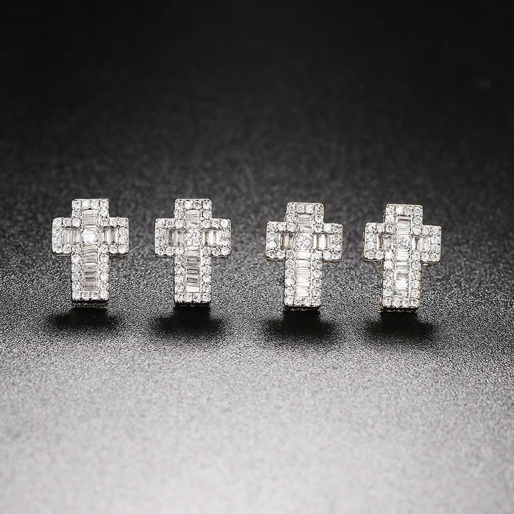 2024 New Girls Light Luxury Trendy Stainless Steel popular Shiny Zircon Cross Earbone Clip Women Fashion Ear Studs Jewelry Gift
