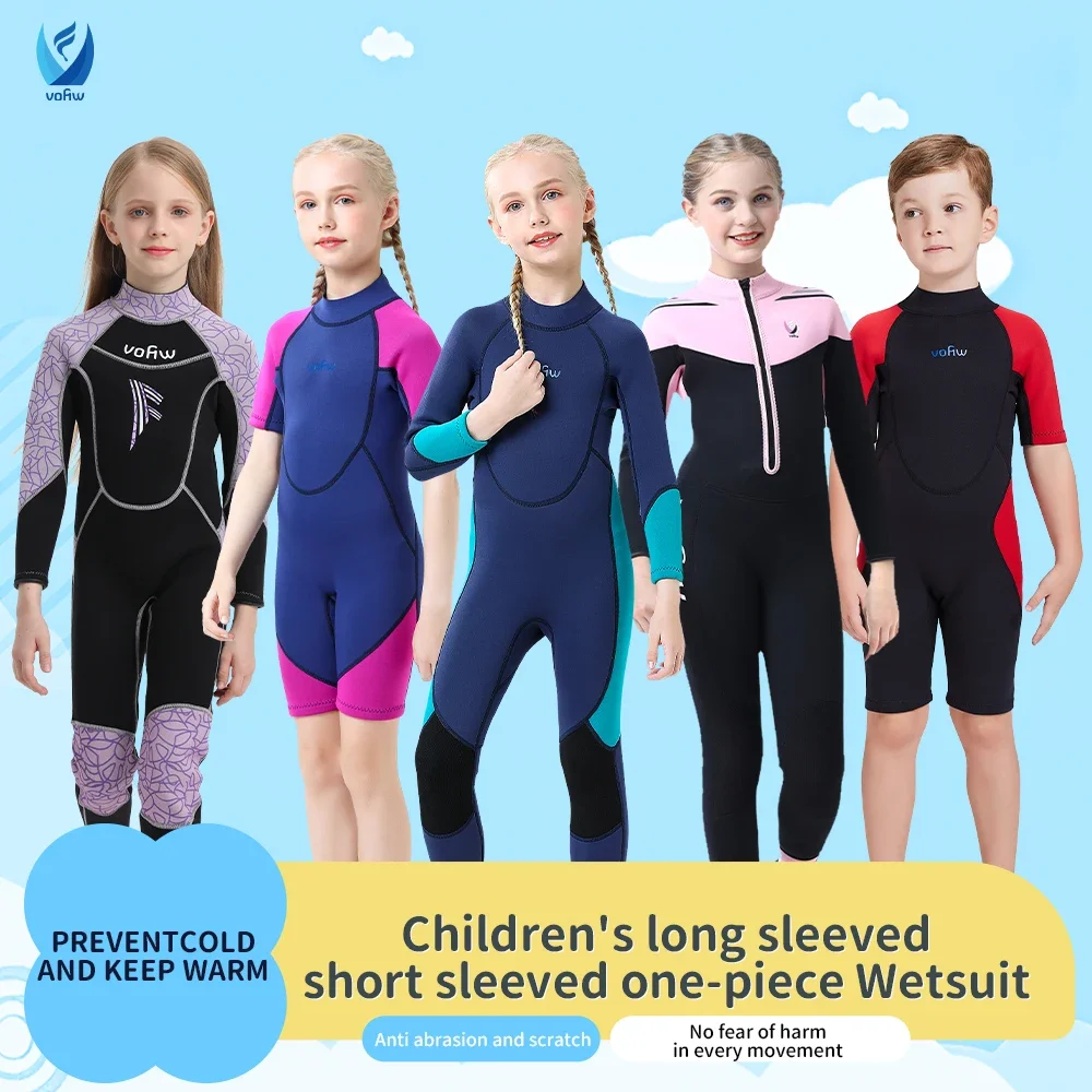 Children\'s 2mm 3mm Neoprene Wetsuit One-piece Long Sleeve Diving Suit Cold Proof Sunscreen Surfing Swimming Snorkeling Swimsuit