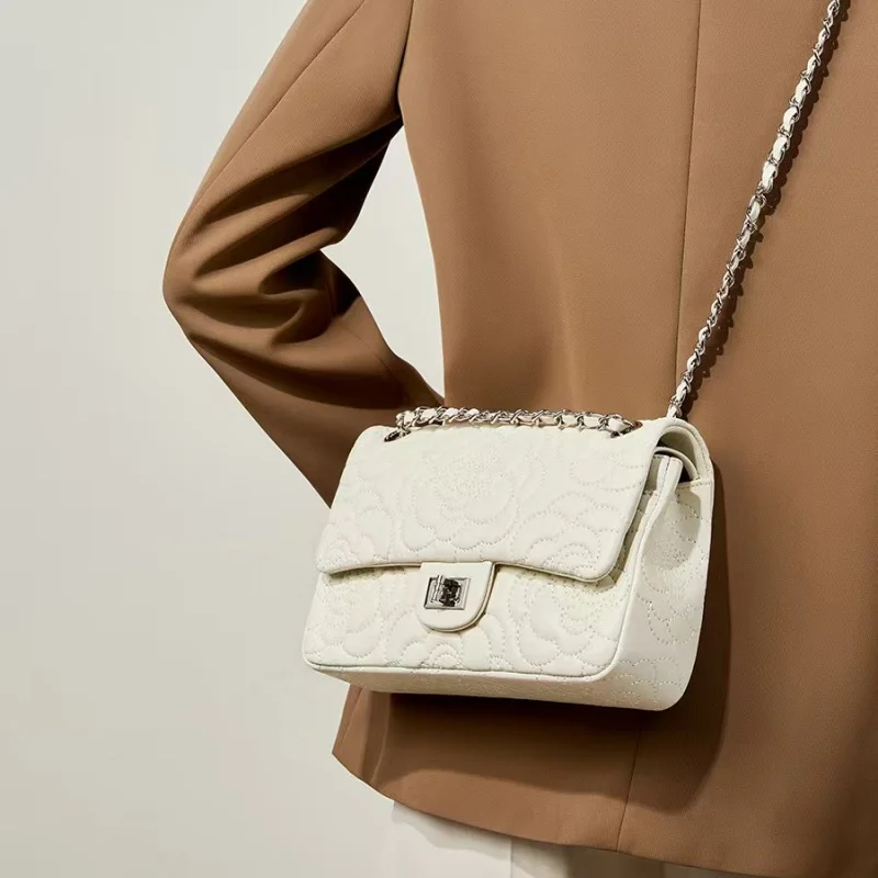 

Ladies' Genuine Leather diamond-patterned bag top layer goatskin chain bag stylish and stylish single-shoulder crossbody bag