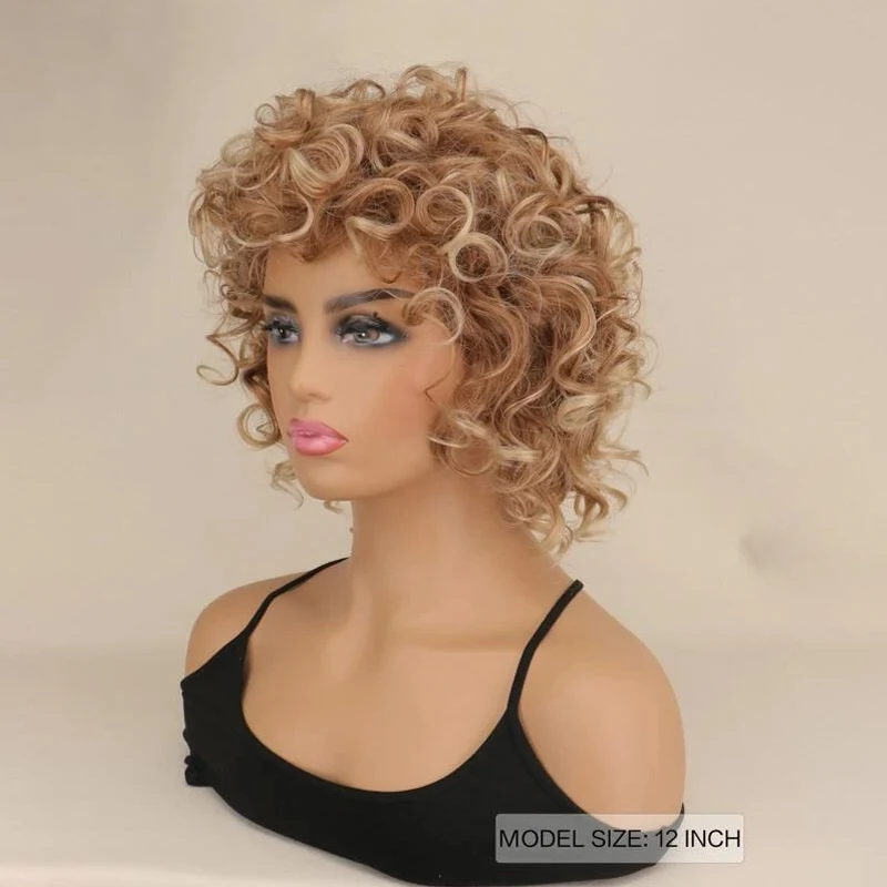 WHIMSICAL W Short Curly Synthetic Wig Golden Party Hair for Women Blonde Mixed Colors High Temperature Fiber Wig