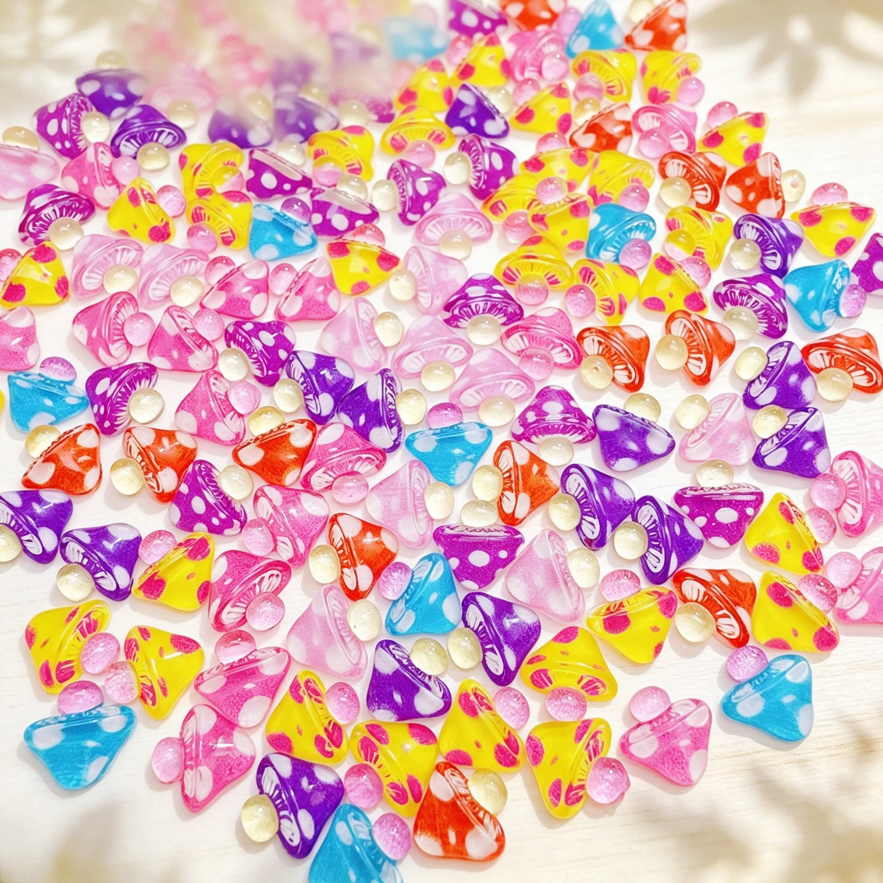 50Pcs Mixed Colors Mushroom Resin Nail Charms Translucent Polka Dot Fungus Nails Art Decorations DIY Manicure Crafts Supplies ZC