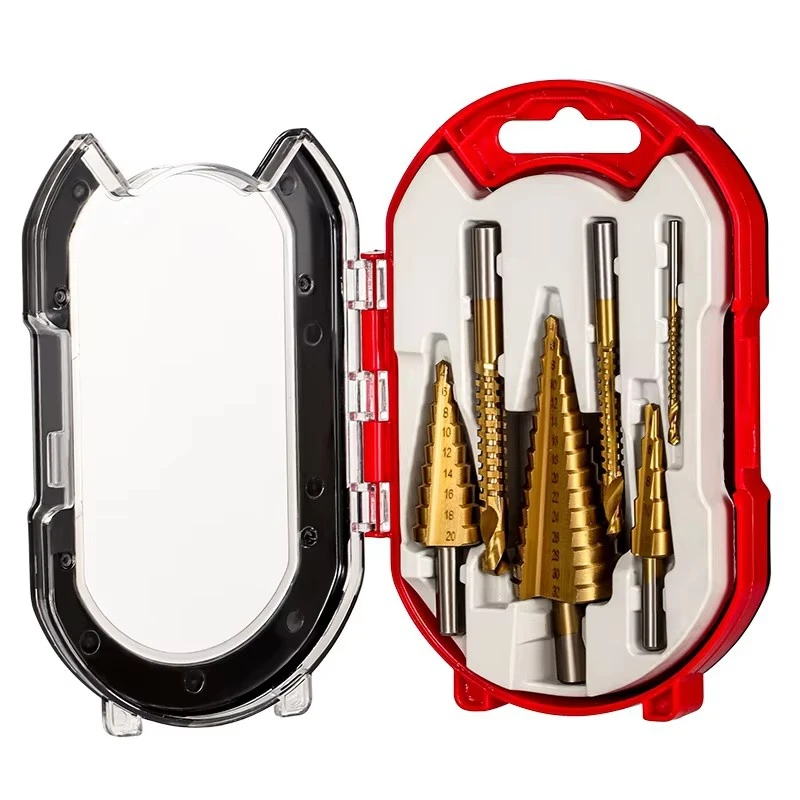 

Набор из 6 титановых ступенчатых сверл премиум-класса 4-12 4-20 4-32 мм 3-8 мм для деревообработки, металлическая эффективная фреза для открывания отверстий в форме сердечника