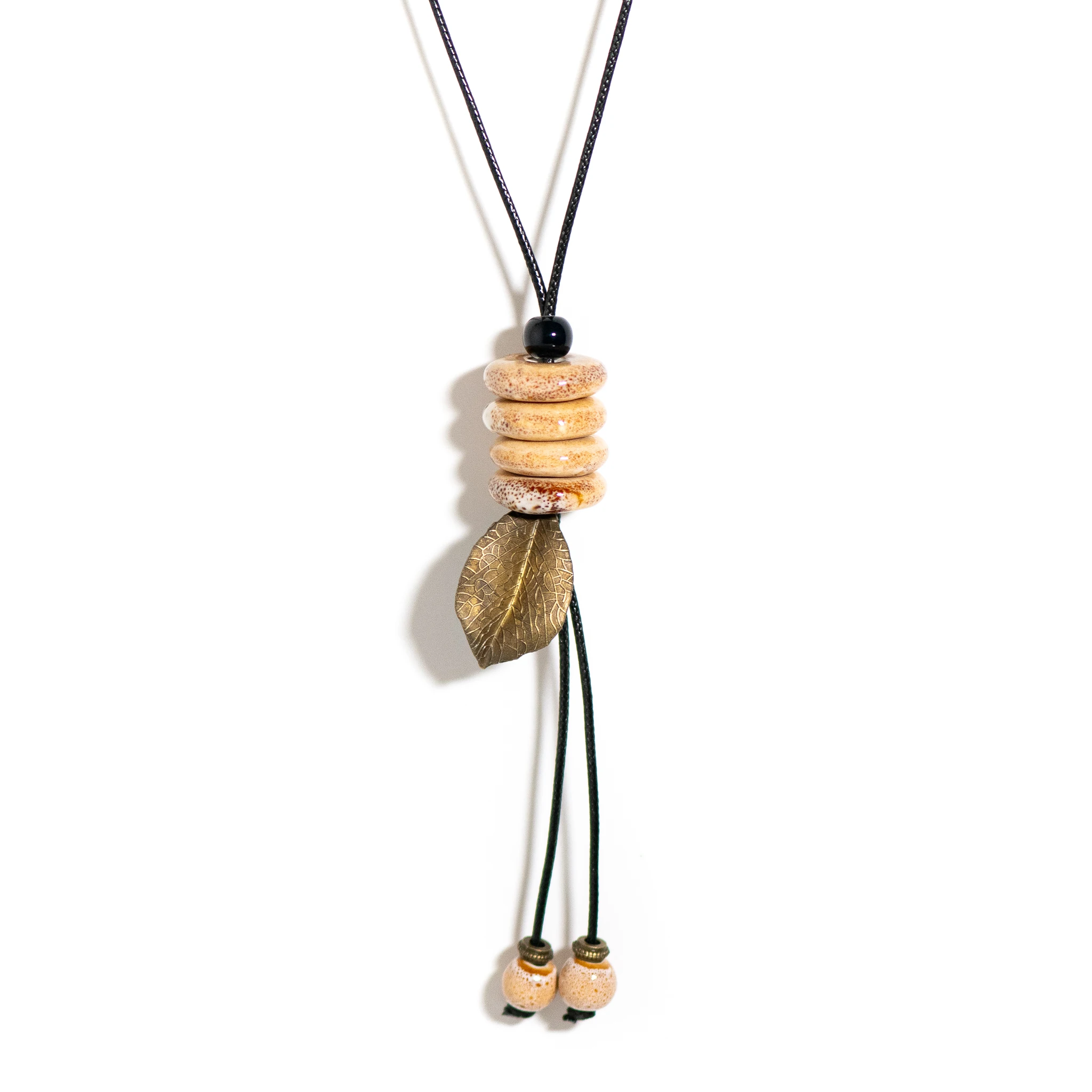 Handmade Ceramic Necklace with Adjustable Length, Multi-Color Beads, Leaf Pendants, Vintage Style for Women, 25g, DIY Jewelry