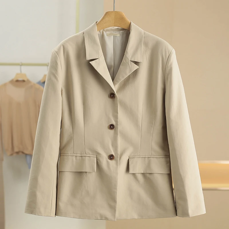 xking-pure-color-suit-collar-simple-commute-jaet-women's-faion-spring-new-arrival-breathable-long-sve-button-closure