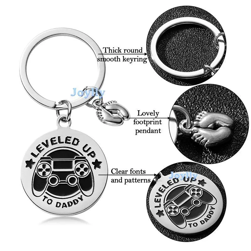 New Dad To Be Key Chain Gift First Time Father’S Day Leveled Up To Daddy Keychain Bag Hanging Pendent With Baby Footprint Charm