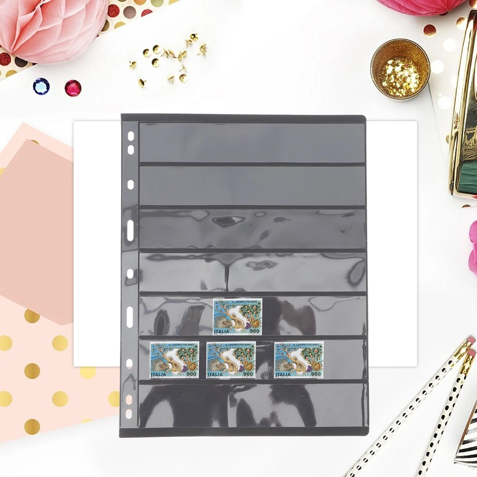 10 قطعة ألبوم صفحات بلاستيكية واضحة سبعة صفوف مجموعة الطوابع إدراج حامل تخزين قابل لإعادة الاستخدام لمستلزمات جمع الطوابع #2