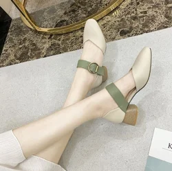 With Medium Heels Shoes For Woman 2024 Normal Leather Casual Women's Summer Footwear Office Square Stylish Offer Non Slip