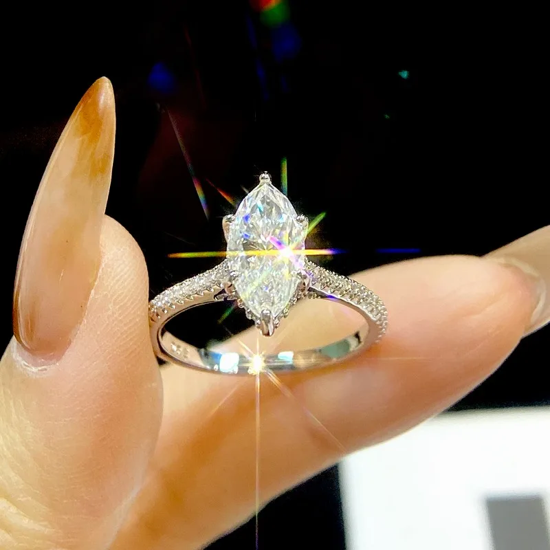 KNB – bague Marquise de luxe en diamant Moissanite véritable 2CT pour femmes, en argent Sterling 925, pour fête d'anniversaire, bijoux fins de haute qualité