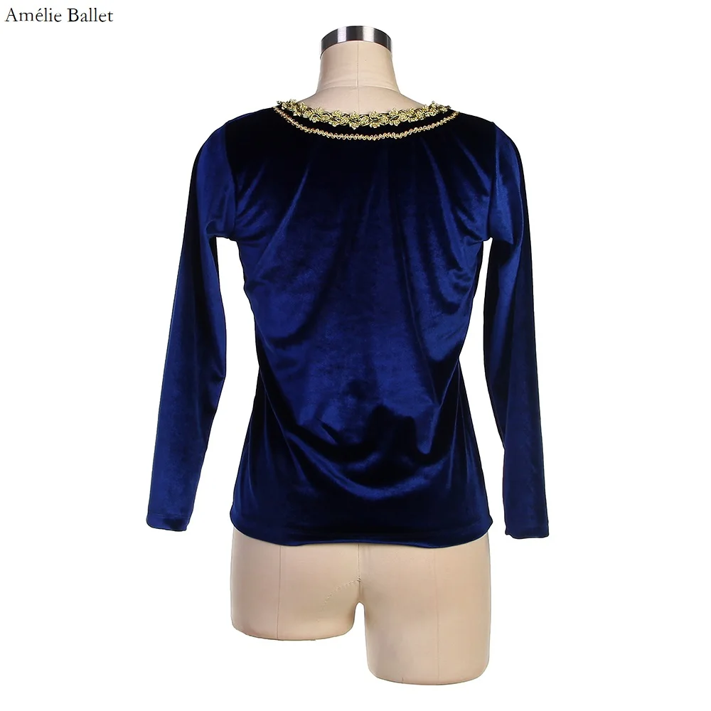 22590 Long Sleeves Dark Blue/Ivory/Aqua Blue Spandex T-Shirt for Boys and Men Ballet Costume Dance Top Stage Performance Wear