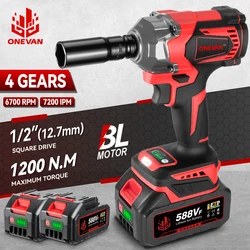 ONEVAN 1200N.M Torque Brushless Electric Impact Wrench 1/2 Inch Cordless Wrench Screwdriver Power Tools For Makita 18V Battery