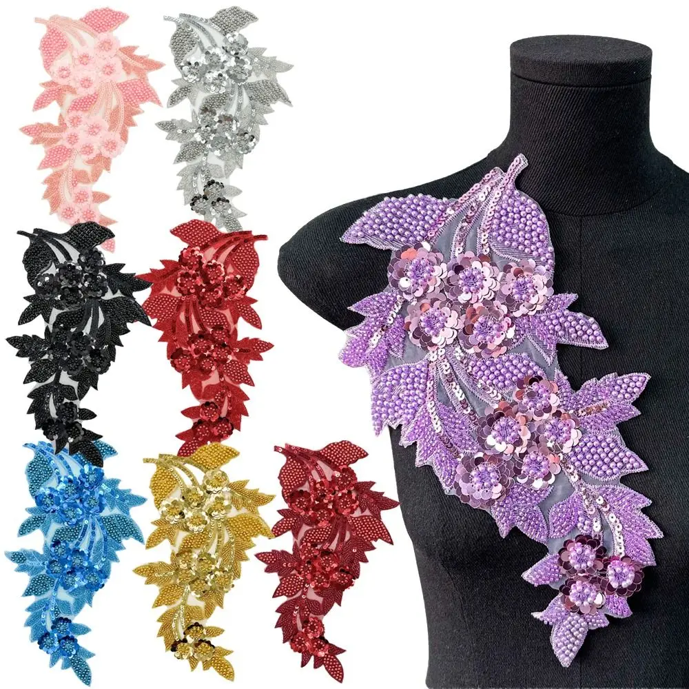 Fashion 3D Sequin Flower Patches Embroidery DIY Clothing Applique Handmade Embroidered Patches Wedding Dress