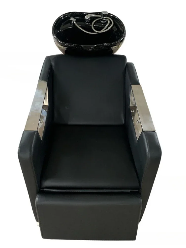 Ceramic Basin Shampoo Chair Sitting Half Lying Salon Stainless Steel Flushing Bed High-End