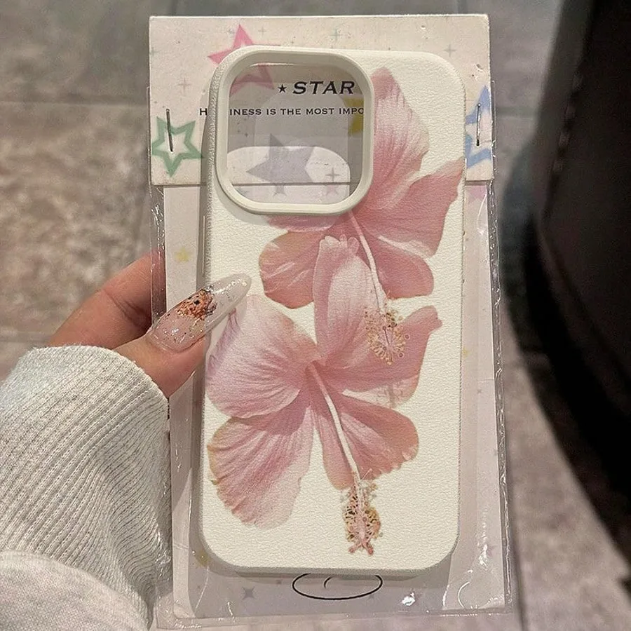Pink Hibiscus Elegant High Aesthetic Phone Case For iPhone 18 17 16 Pro Max 15 14 13 12 11 XS XR 16e 16 Plus Air Anti-Drop Cover