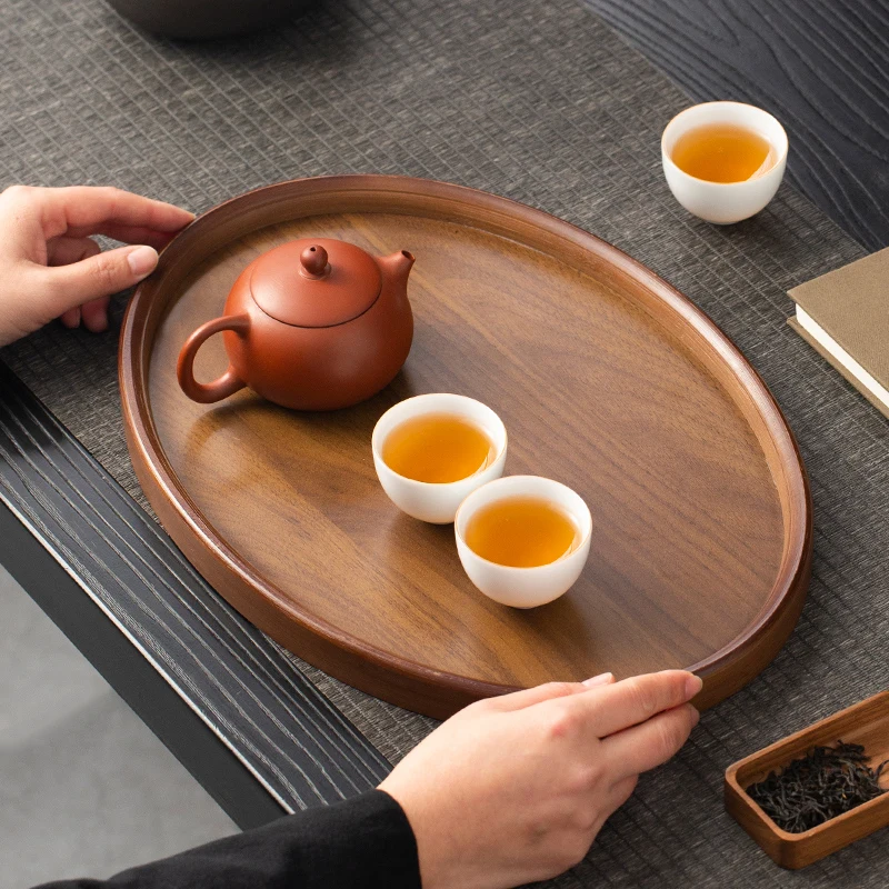 

Handmade Chinese Retro Walnut Colored Storage Tray Luxury Bamboo Dry Tea Serving Tray Living Room Fruit Plate Dining Plate