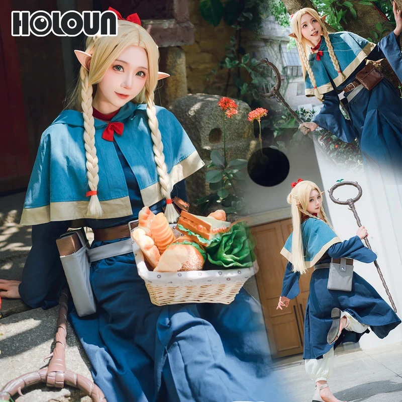 

☆YunCos HOLOUN Delicious Dungeons Meshi Anime Marcille Cosplay Costume Wig Shawl Cloak Dress Pants Rose Net Halloween Christma☆
