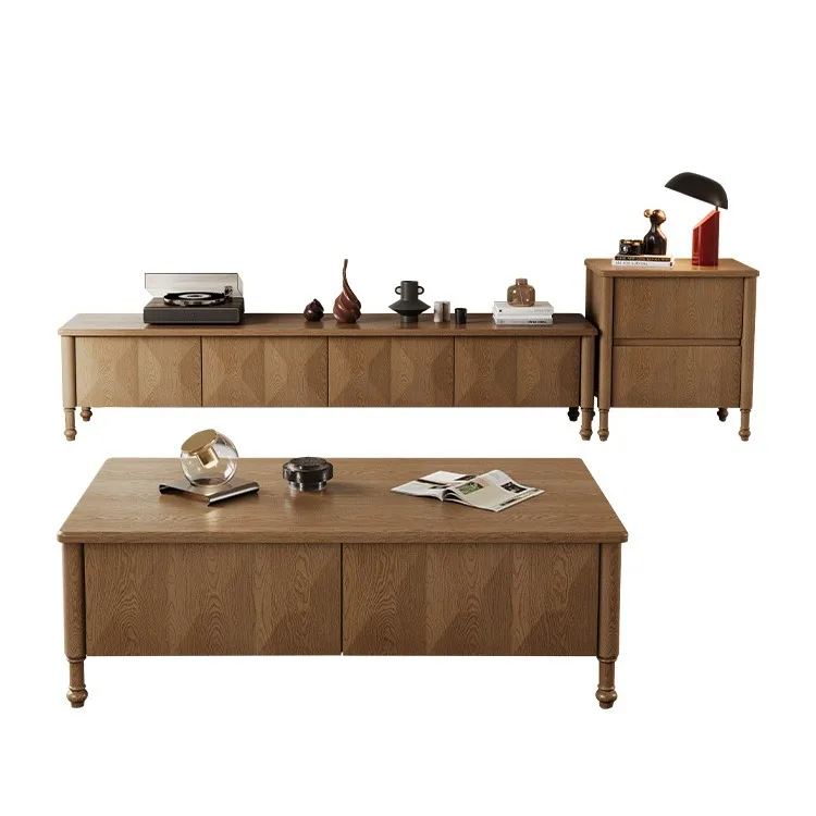 

Medieval solid wood modern simple black walnut coffee table TV cabinet combination living room American small apartment home