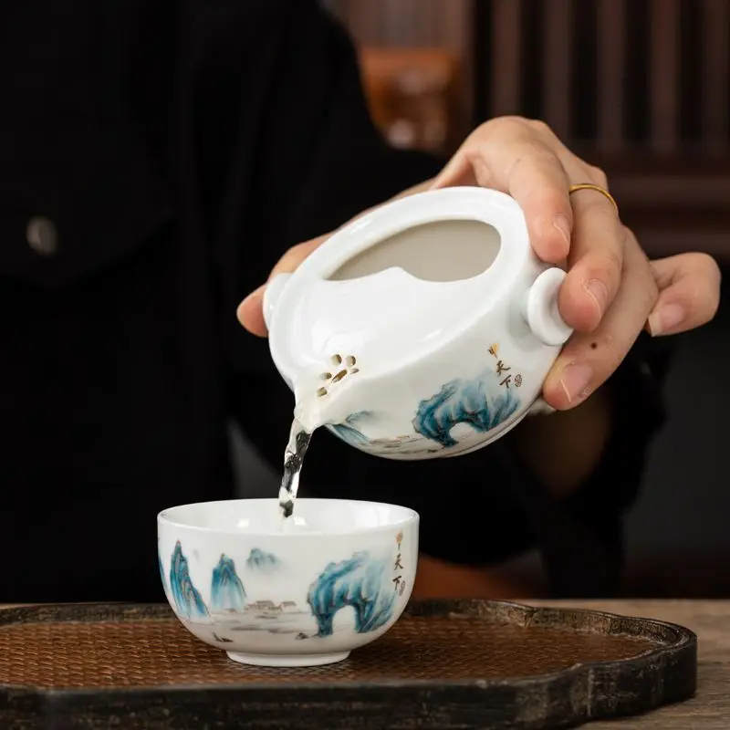 Chinese pattern ceramic travel tea set 1 cup+1 pot,tea cup teapot Teaware teapot kettle porcelain travel elegant gaiwan tea cup