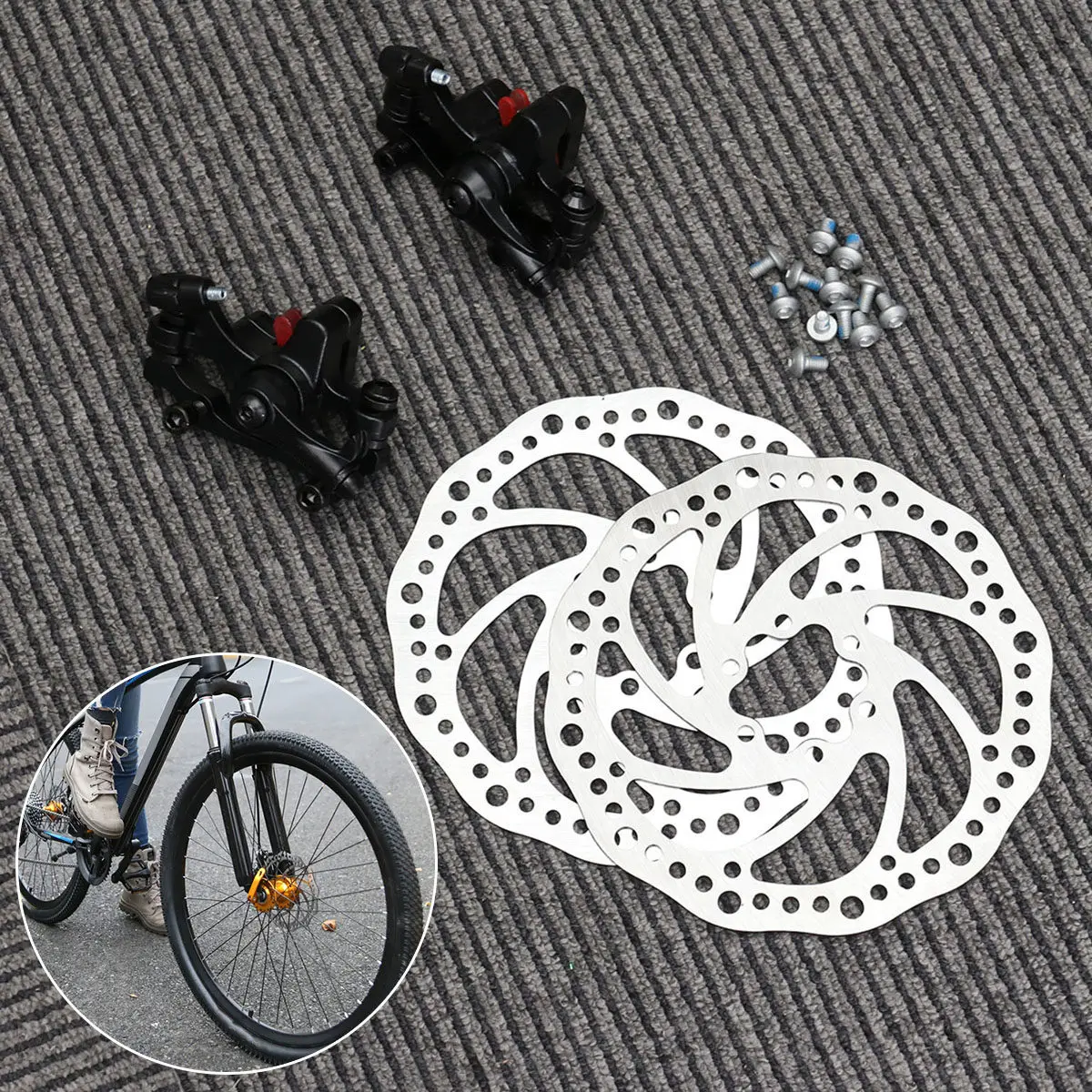 

2 Mechanical Rear Disc Brake Stainless Steel Aluminum 160Mm Diameter Perfect Fit Mountain Bike Rear Disc Rotor Brake Kit