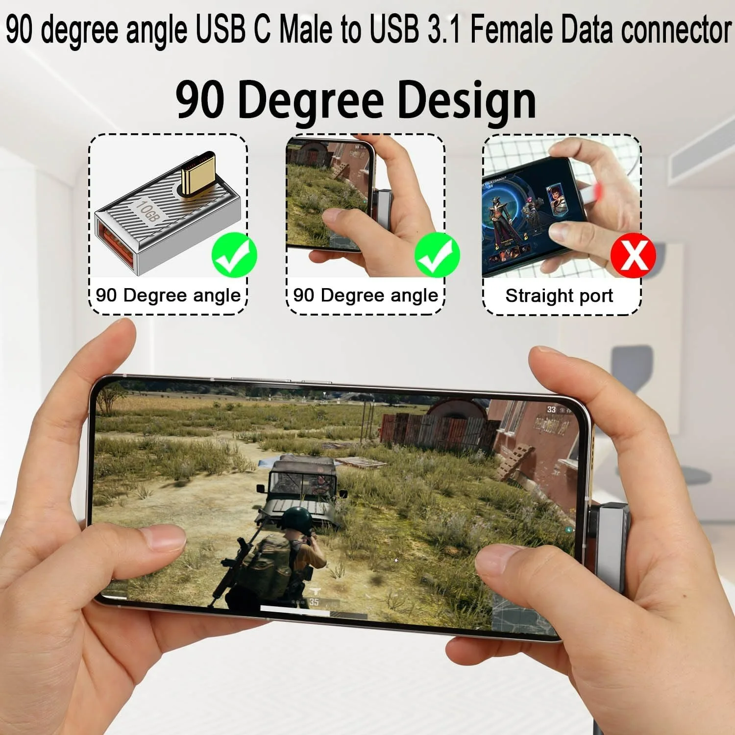 90° Right Angle Type‑C Male to USB‑A Female OTG Adapter 120W 10Gbps USB3.1 Gen2 Charging Data Converter For PC Laptop Smartphone