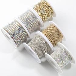 SS4-SS16 1 Yard AB Color Glass Rhinestone Cup Chains Glitter Rhinestone Trims DIY Art Crafts Parts Wedding Dress Decoration