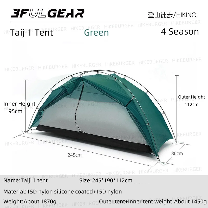 3F UL GEAR Taiji 1 Tent Outdoor Camping 1 Persoonstent Ultralight 15D Nylon Tent Waterdicht Wandelen Bergbeklimmen