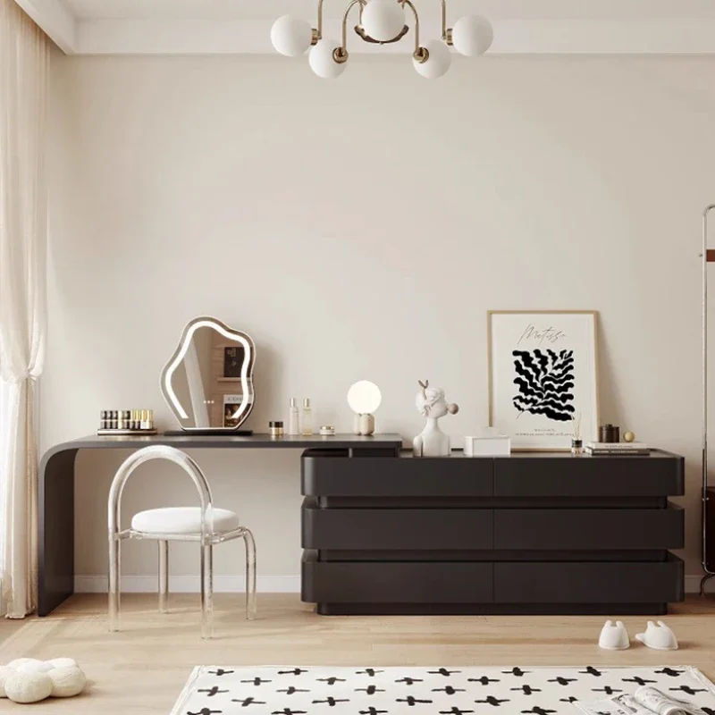 

Blaxk Storage Dresser Make Up Mirror Aesthetic Modern Wooden Dressing Table Nordic 6 Drawer Penteadeira Furniture For Bedroom