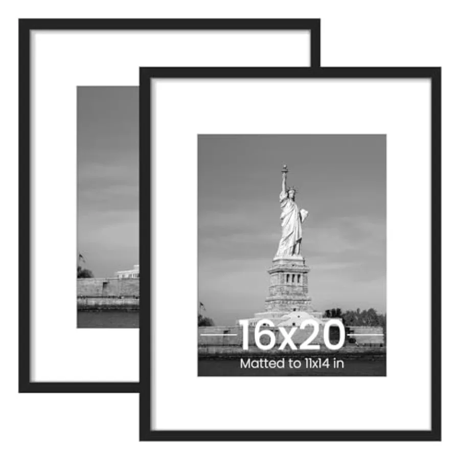 

Picture Frame, Display Poster 11x14 with Mat or 16 x 20 Without Mat, Wall Gallery Photo Frames,,2 Pack