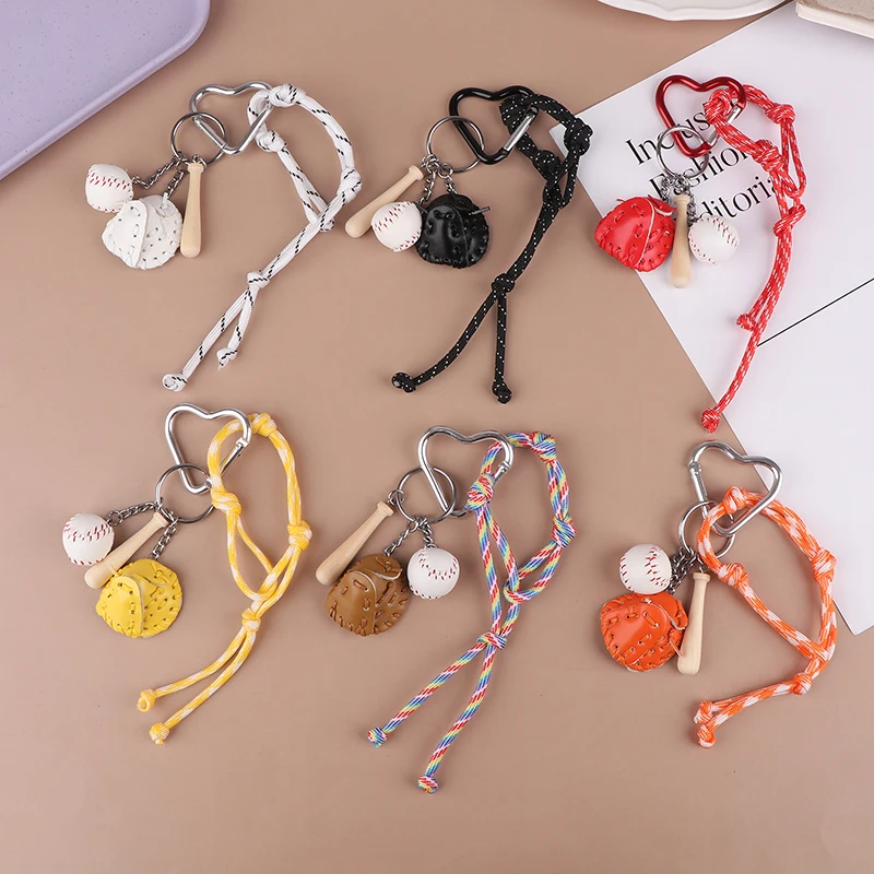 Ins Colored Rope Knot Baseball Keychain Creative Sports Keyring Trendy Woven Rope Key Holder Girls Bag Pendant Handbag Charms