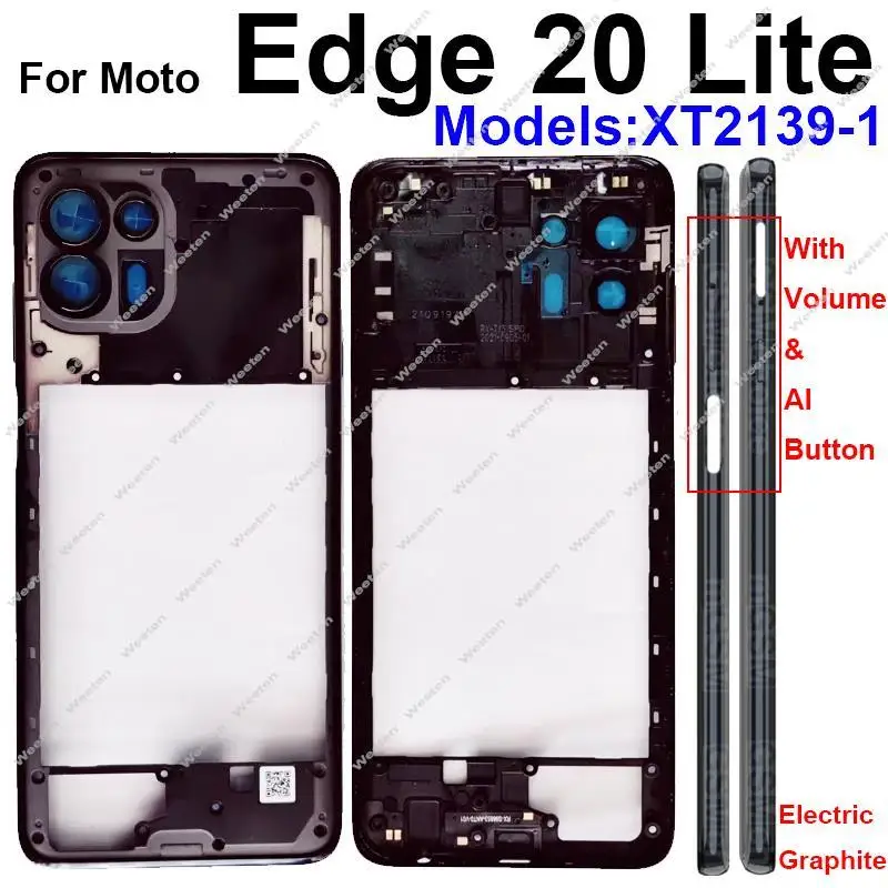 Middle Housing LCD Front Frame For Motorola Moto Edge 20 Lite Front Middle Frame Cover Bezel with Volume Button Flex Cable