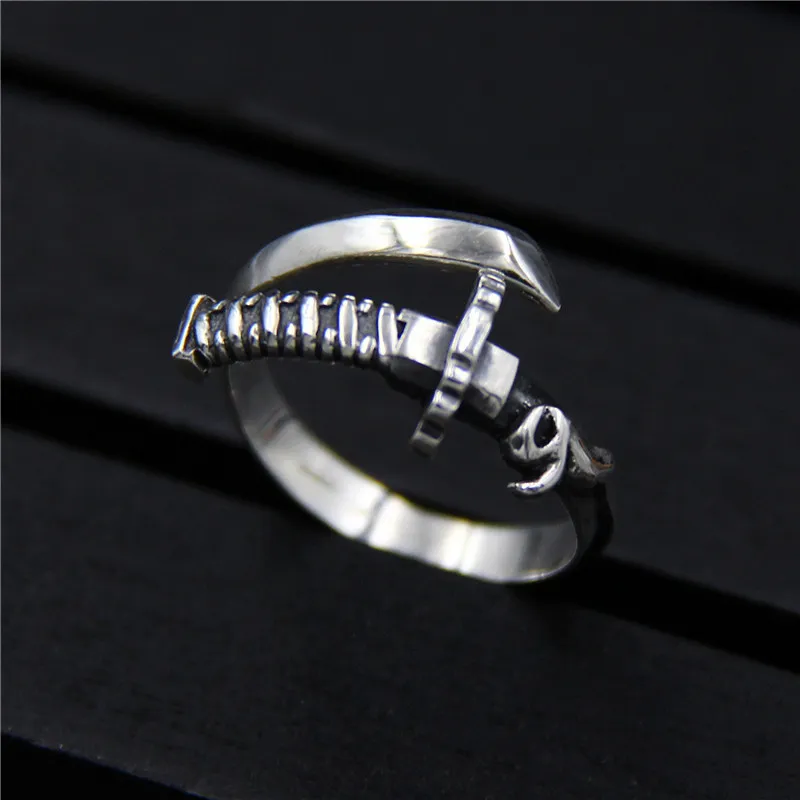 

Vintage Pirate Style Victory Curved Sword Design Sterling Silver Small Ring Male Personality Tail Ring Female trendsetter Ring A