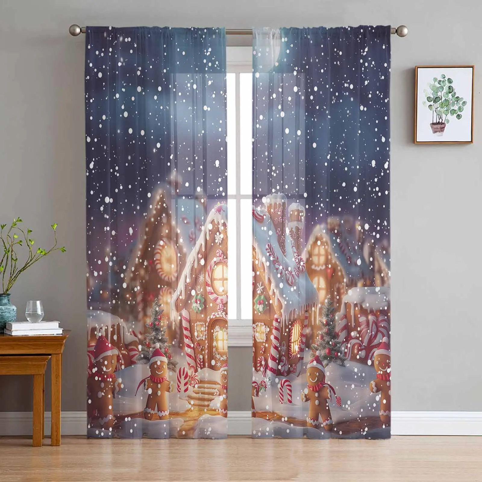 Christmas Candy Winter Curtains For Living Room Sheer Curtain Bedroom Veil Organza Decorative Drapes