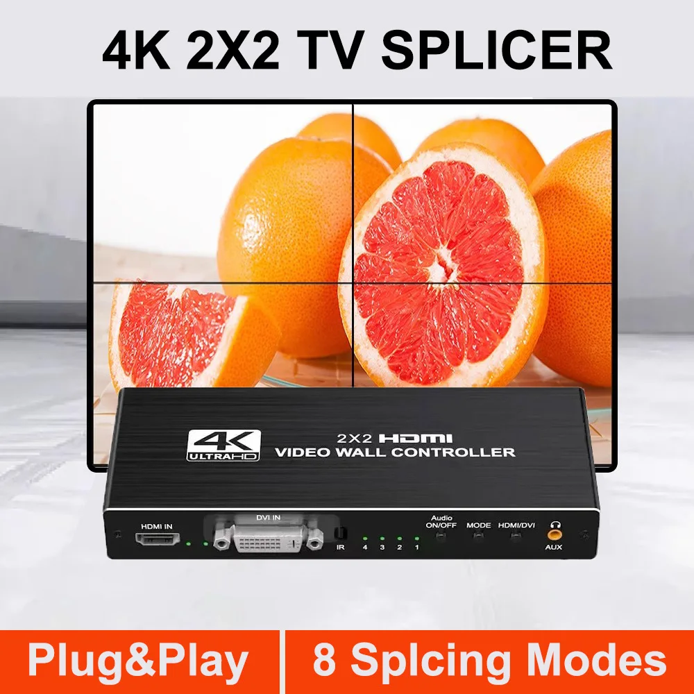 

4K 2x2 Контроллер видеостены Процессор 1x2 1x3 1x4 2x1 3x1 4x1 DVI Видеосварщик HDMI Настенный контроллер ТВ-контроллер для сращивания 4 телевизоров