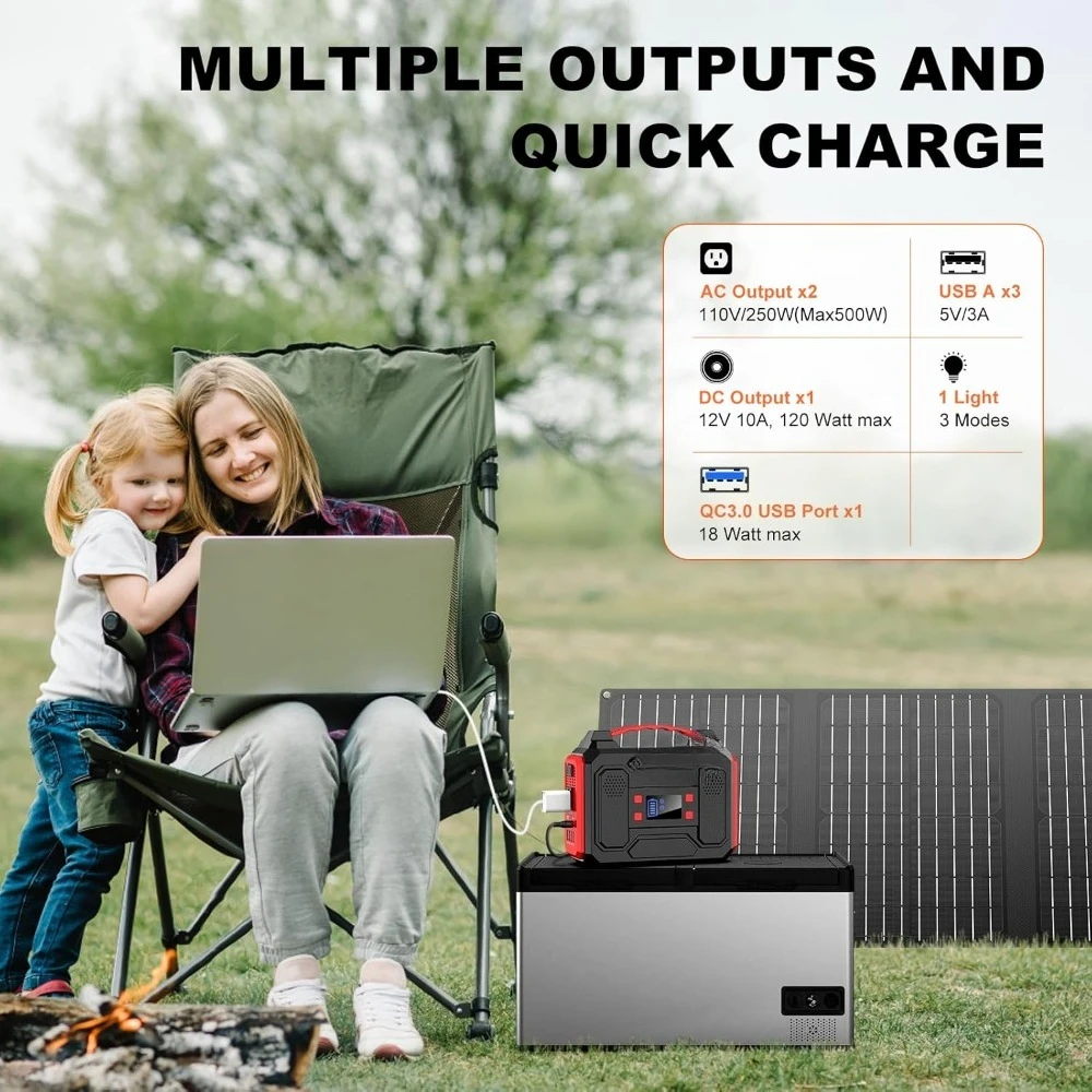 Popular - Solar Generator 300W, Portable Power Station with 40W Foldable Solar Panel, Big Power Bank with AC Outlet,