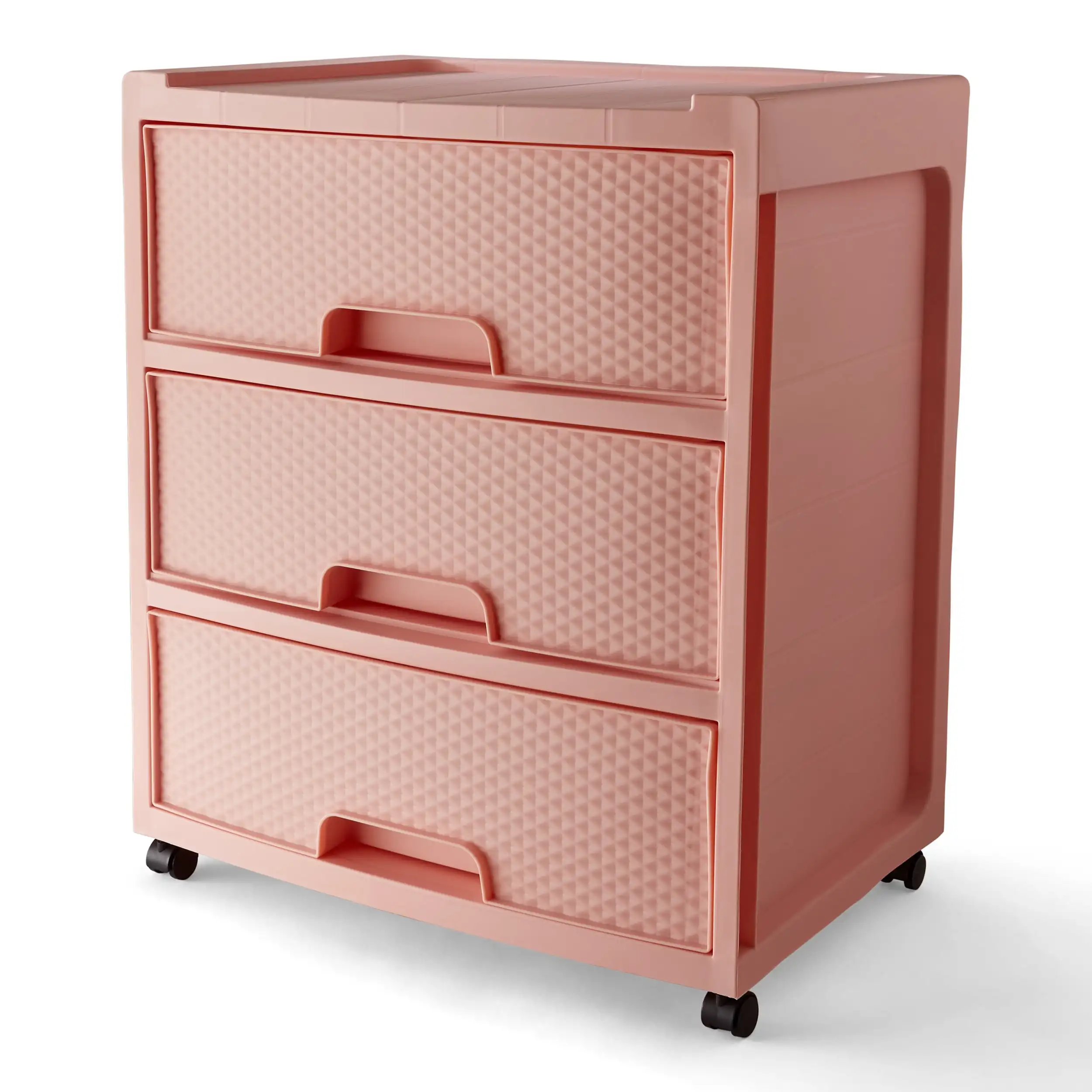 

3 Drawer Wide Diamond Pearl Blush Plastic Storage Cart with Wheels