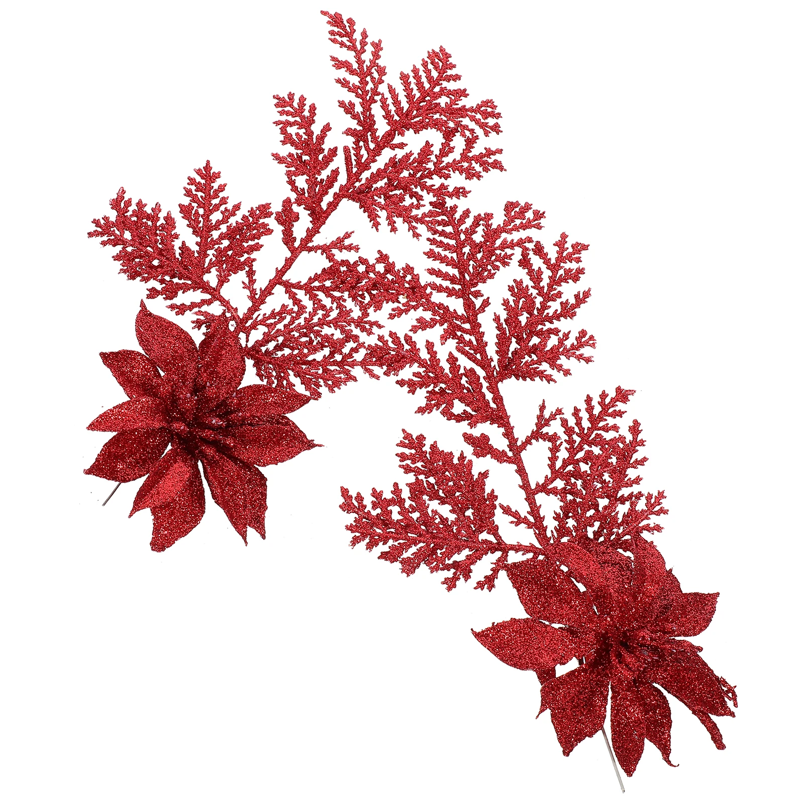 

6pcs Artificial Christmas Flowers Glitter Decorative Pine Twigs Powder Leaves Small Branches for Tree Stair Handrail