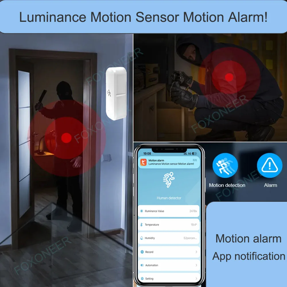 Tuya ZigBee スマート Pir モーションセンサー検出器、温度と湿度センサーセキュリティ盗難ホームアシスタントと連携