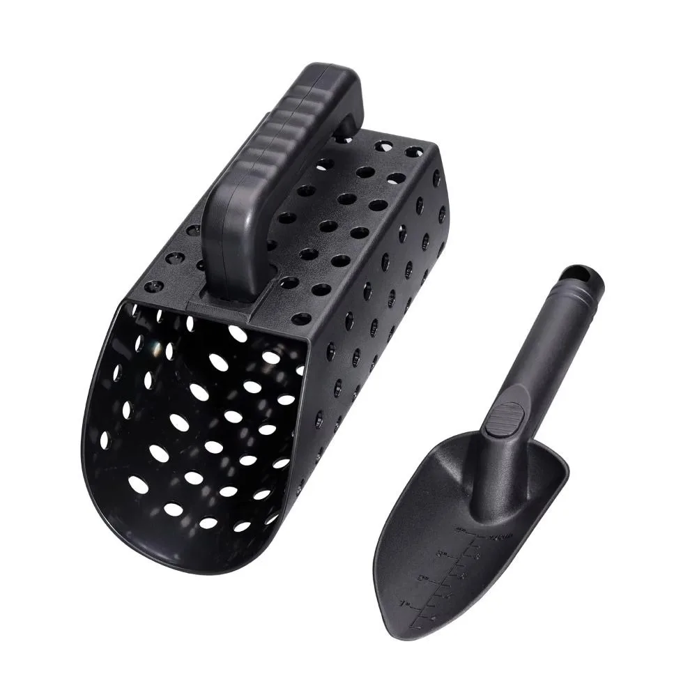 2Pcs Plastic Sand Scoop Shovel Set Digging Tool with Handle Beach Shovel Sand Sifter High Efficient Black Gardening Soil Sifters