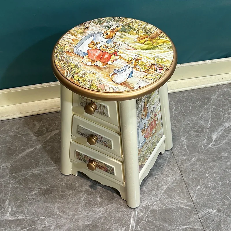 Simple and modern bedroom dressing stool fashionable and creative solid wood small round stool adult household storage three pum