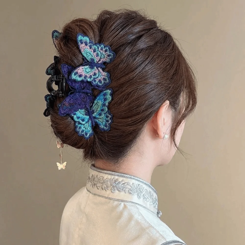 

Kniting Butterfly Hair Claw Flower Tassel Chinese Style Hair Grab Clip Hanfu Hairwear Plastic Large Shark Clip Formal Occasions