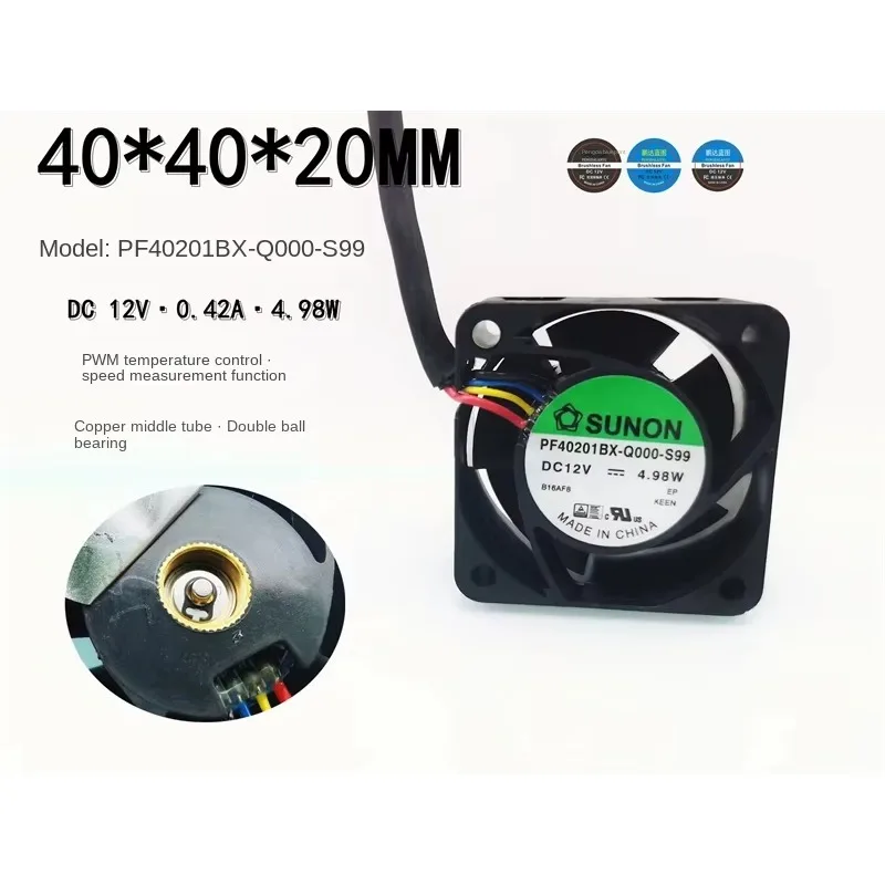 pa 40*40*20MM Brand  PF40201BX-Q000-S99 Dual Ball 4020 12V 4.98W High RPM PWM Chassis 4CM Fan