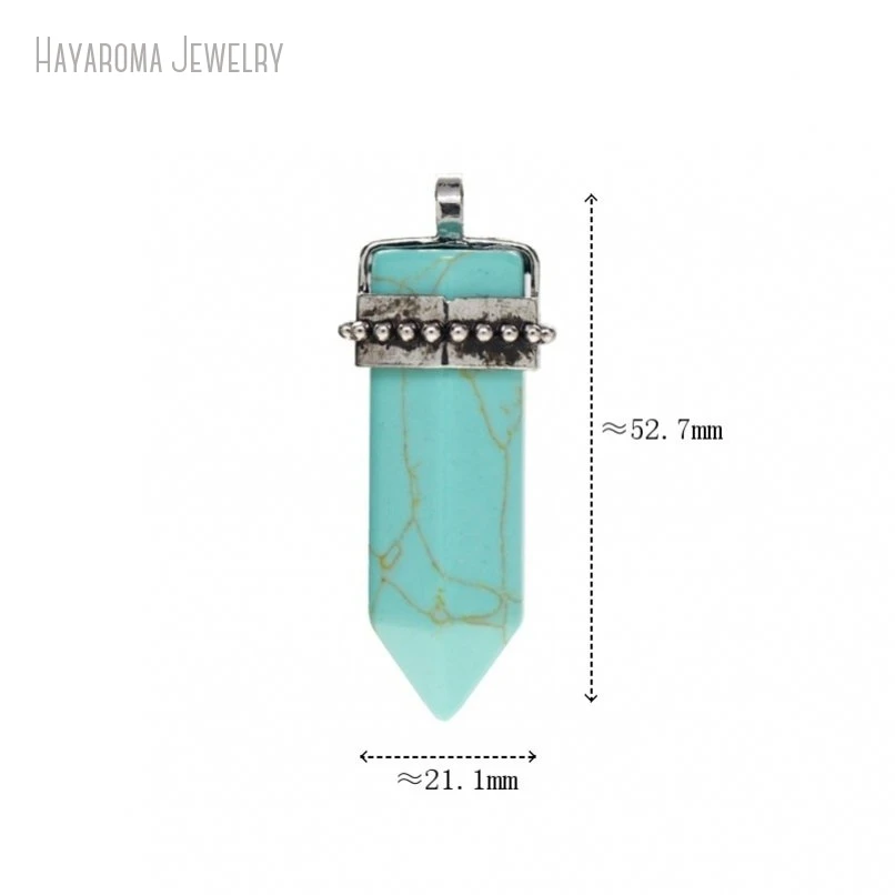 10Pcs Crystal Pillar Hexagon Hexagonal Prisms Point Jewelry Stone Synthetic Turquoises Wholesale Silver Color Pendant