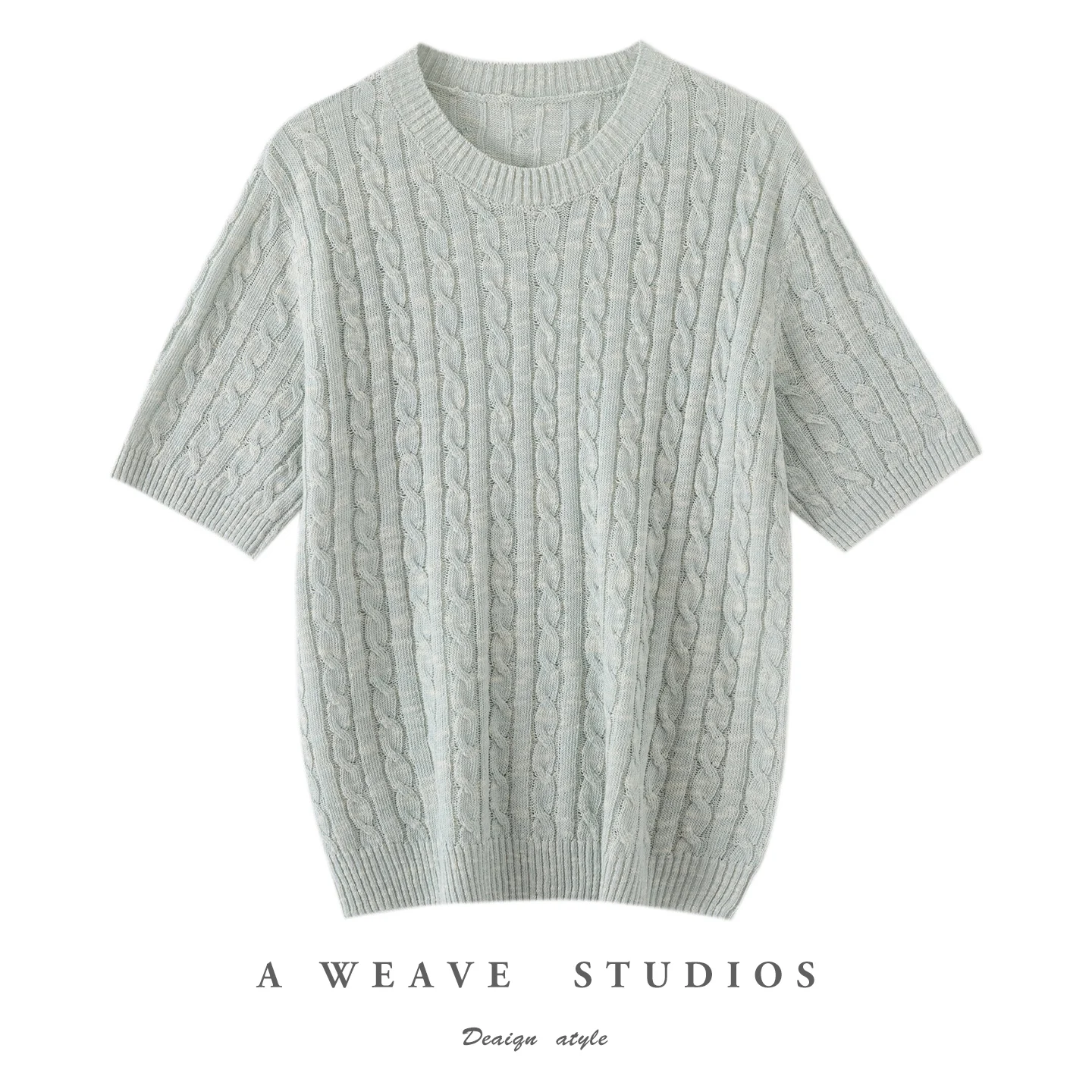 Summer New Women's Knitted Round Neck Sweater Short Sleeve Solid Color Casual Top Fried Dough Twists Knitted T-shirt