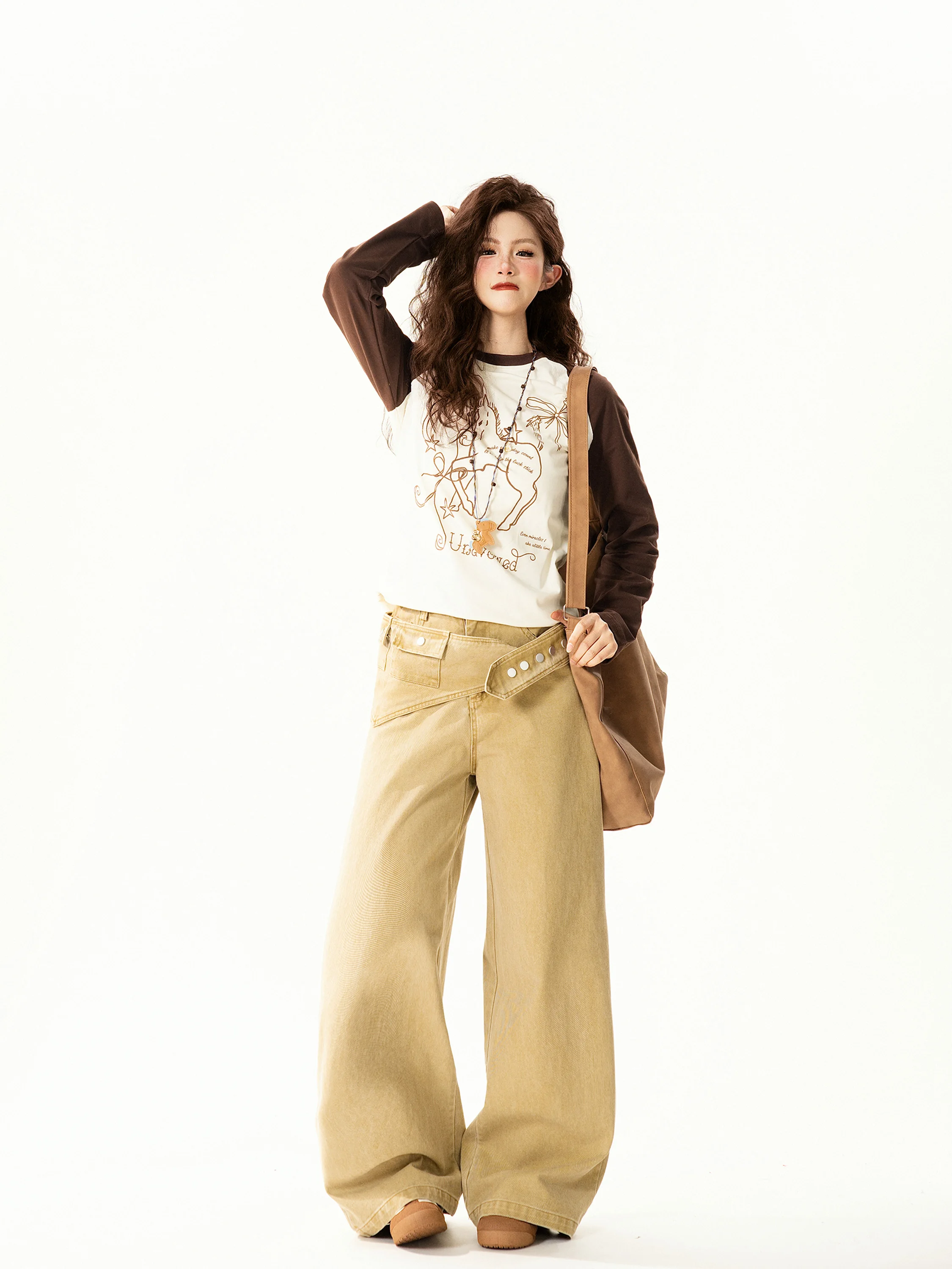 

Retro Versatile Print oulder Insert Long Sve T-irt Women's Slim Fit Trendy Top for Spring Commute Casual Wear