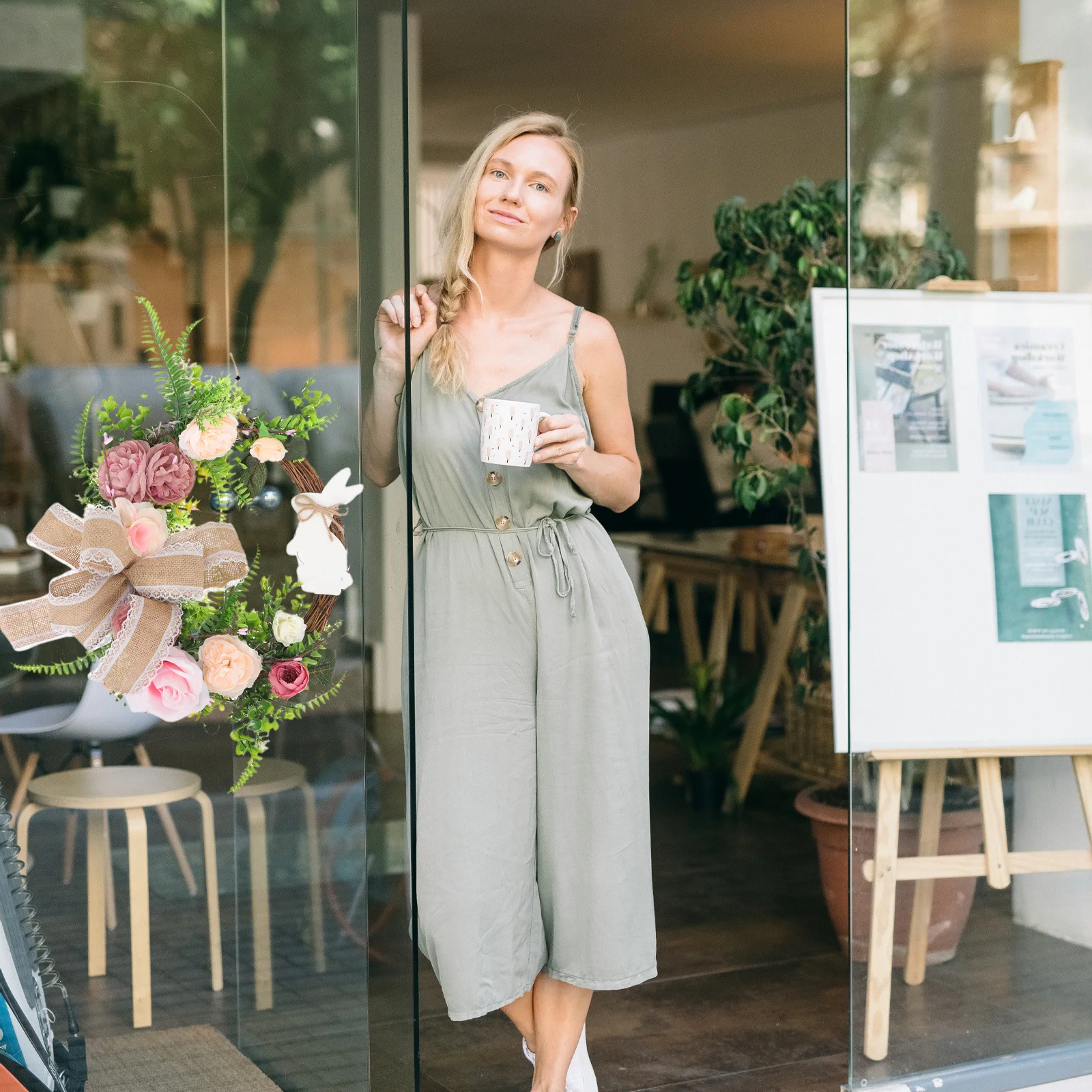 

Wooden Rattan Easter Wreath Artificial Bunny Decor Hanging Easter Decoration for Front Door Wall Indoor Outdoor